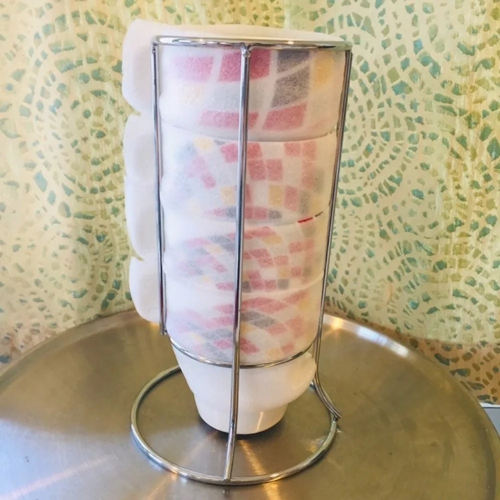 Set of 4 Mid Century Modern Coffee Tea Mugs stackable red yellow white black